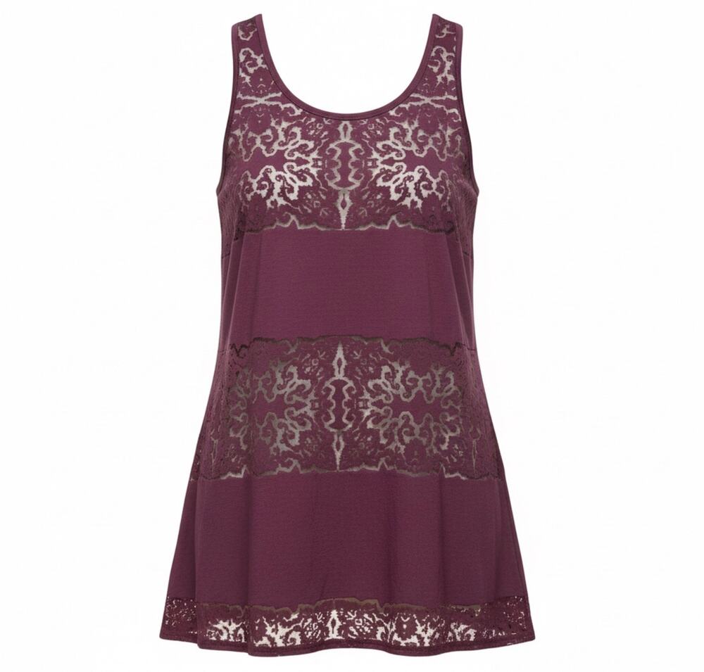 Massimo Racer Back Tank Top Burgundy Lace Damask Womens Med Hi Lo Slit Sides New